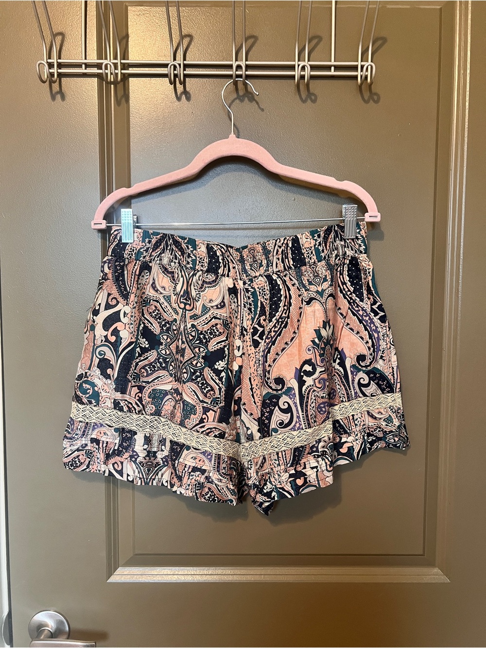 sundays Paisley High Waist Shorts in Pink and Navy